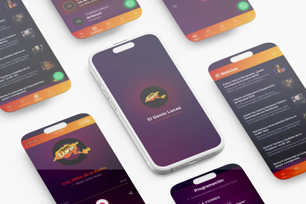 Premium web app for Genio Show Radio live streaming — design and development by Asto Studio