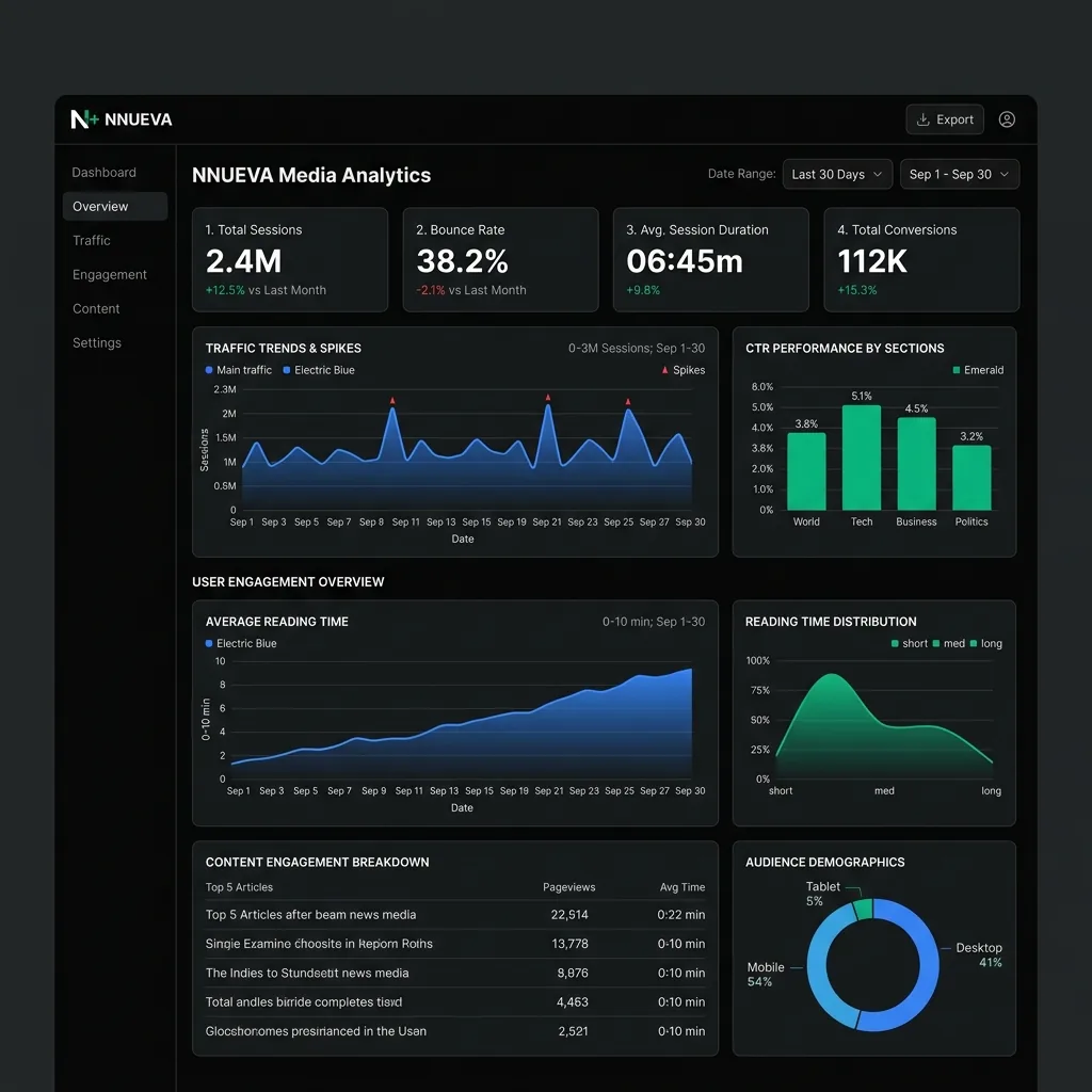 Corporate editorial dashboard with AI automation — Nueva News Media